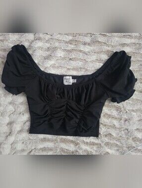 Princess Polly Black Puff Sleeve Ruched Crop Top